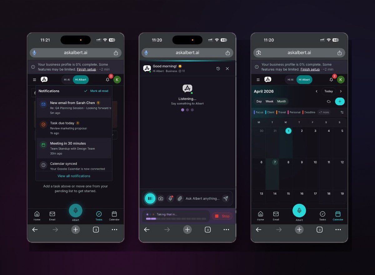 Ask Albert product screens